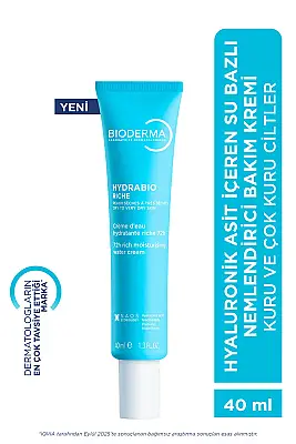 Bioderma Hydrabio Rich Kuru Ciltler için Hyaluronik Asit İçeren Su Bazlı Nemlendirici Bakım Kremi 40 ML - Bioderma